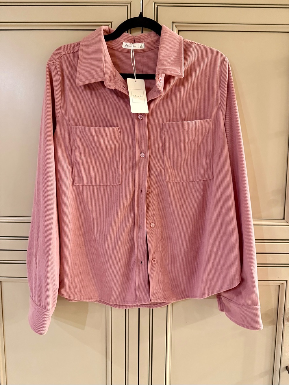 NWT Active USA Dusty Rose Corduroy Button-Down Shirt Shacket flannel Top Sz Lg